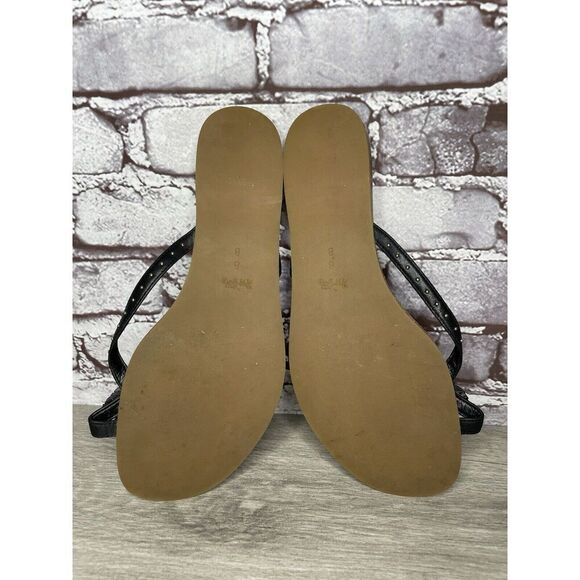 Coach New York DENI Black Leather Feather Thong Flat Sandals Women Sz 8B US/38EU - Picture 8 of 16